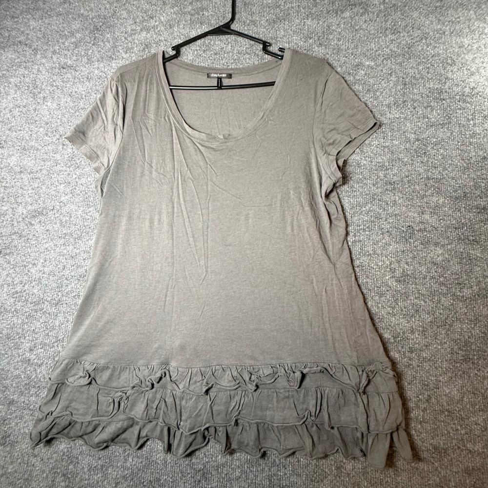 Daisy Fuentes Moda Womens XL Titanium Gray Ruffle Hem Scoop Neck T-Shirt Tunic